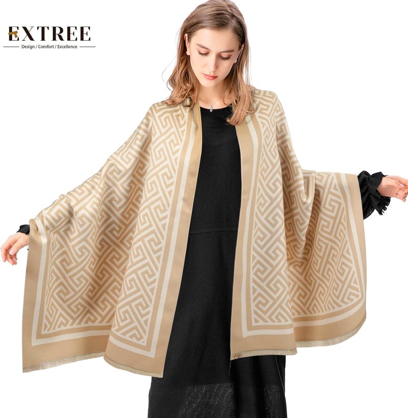 EXTREE Scarfs for Women Pashmina Silky Shawl Wrap for Evening Dressing Blanket Open Front Poncho Cape - Image 5